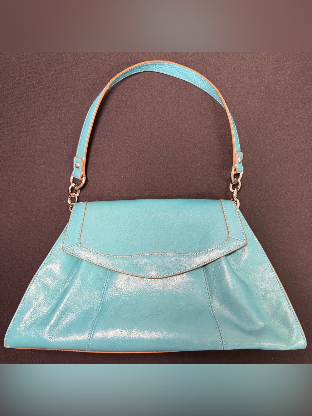 Hobo Catarina Shoulder Bag Turquoise Leather Structured Trapezoidal Shape Chain